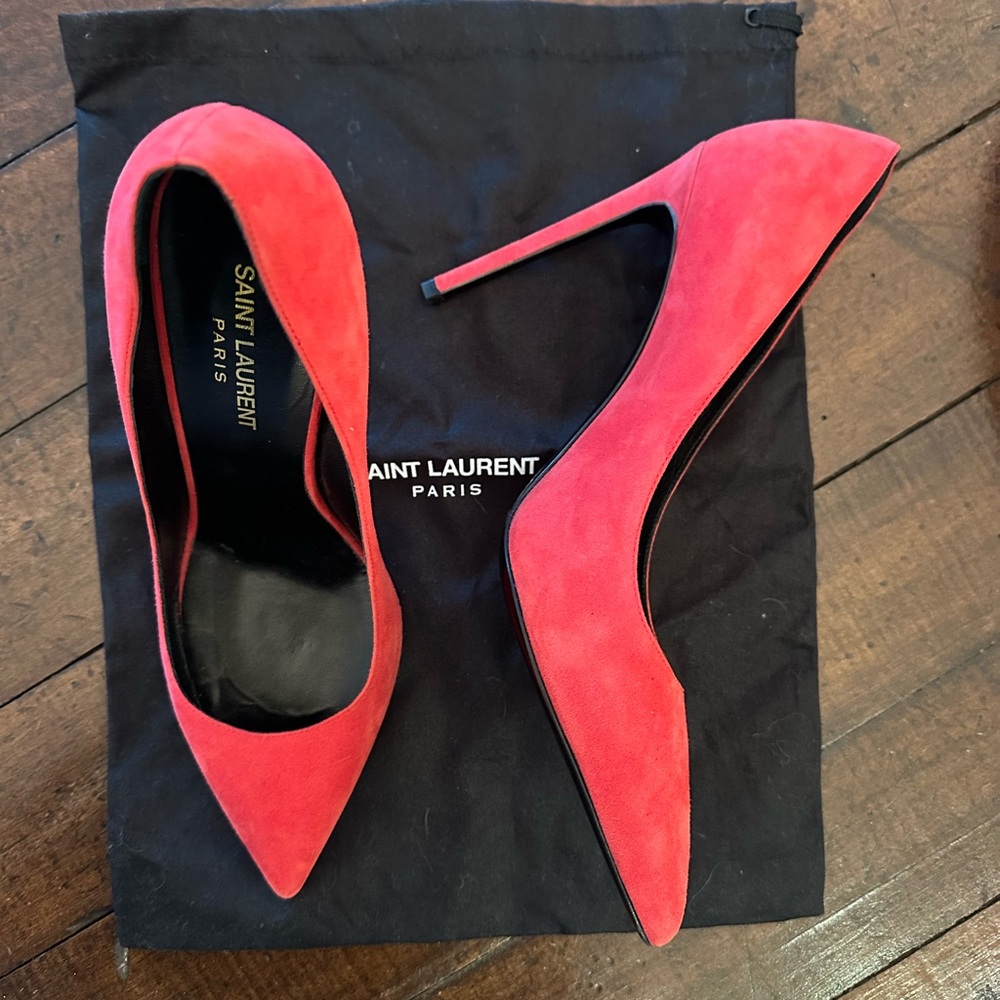 Saint Laurent Red Suede Heels - Picture 3 of 10